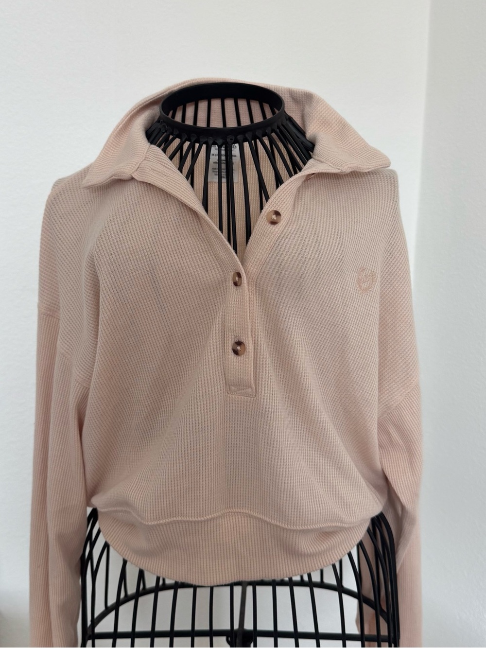 Beige Waffle Button Up Sweater